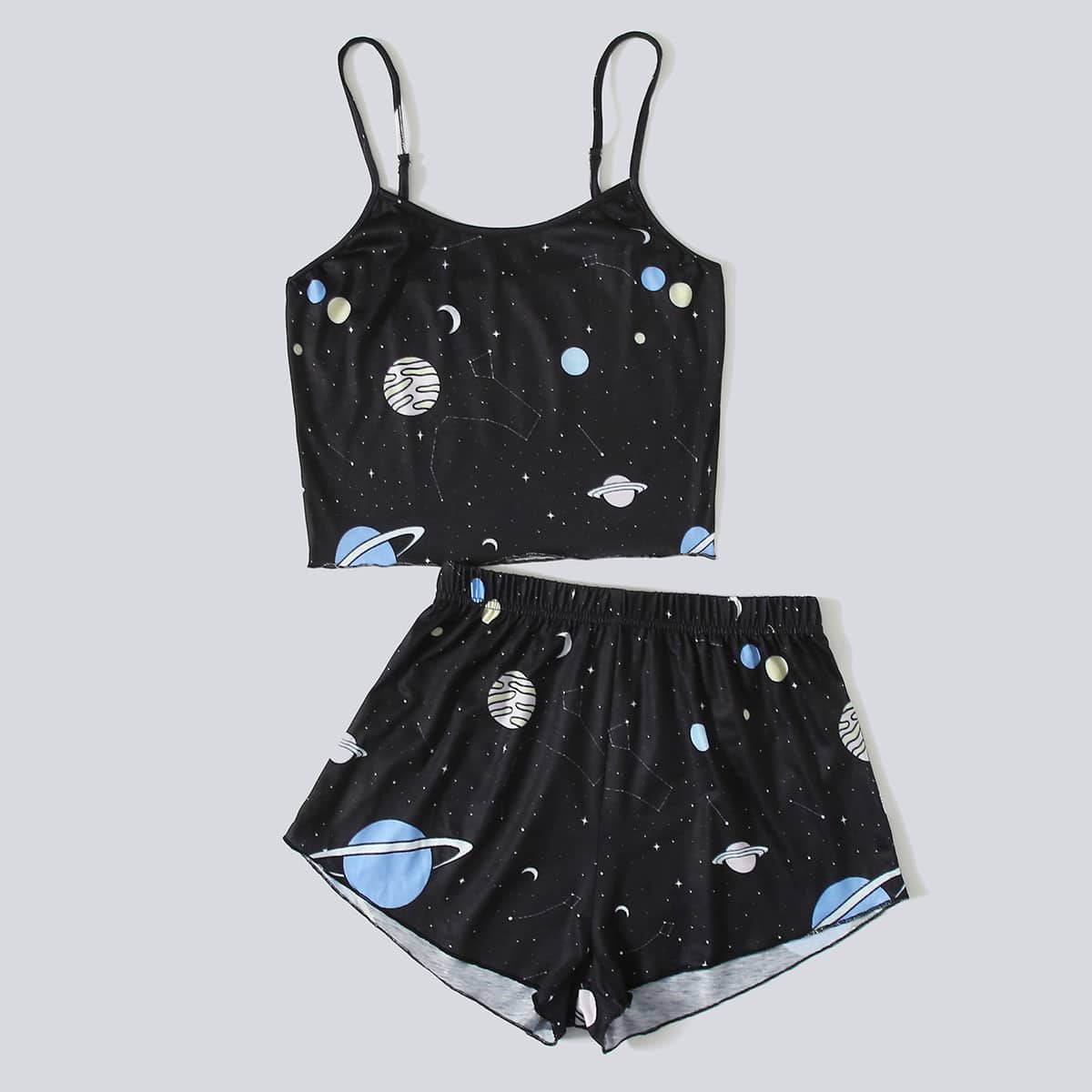 

Galaxy Pattern Cami & Shorts PJ Set, Black