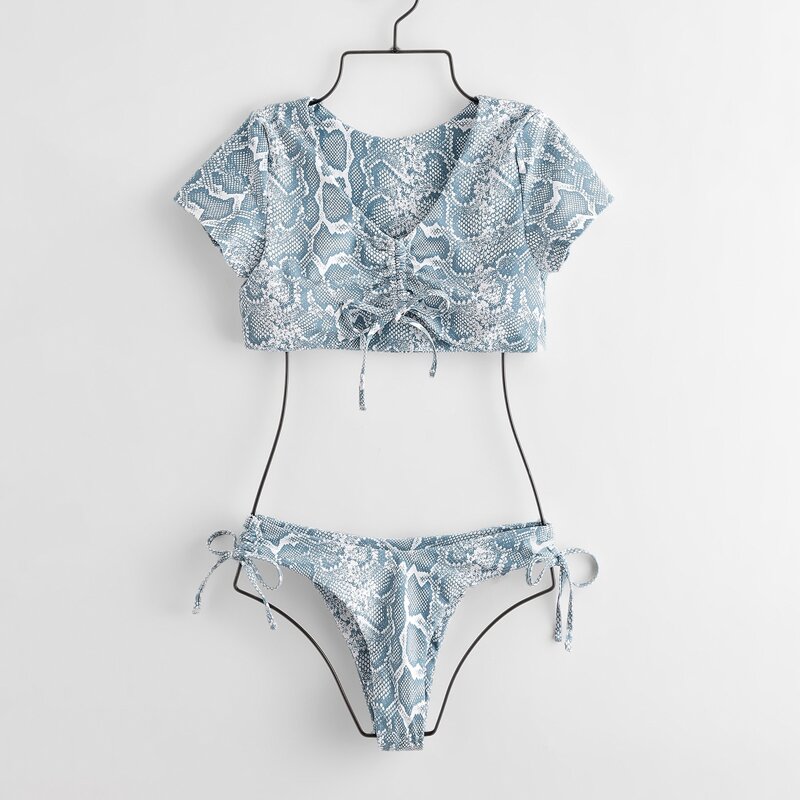 

Snakeskin Drawstring Bikini Swimsuit, Multicolor