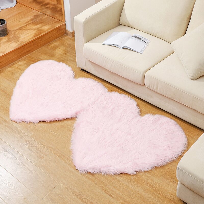 

1pc Double Heart Plush Carpet, Pink