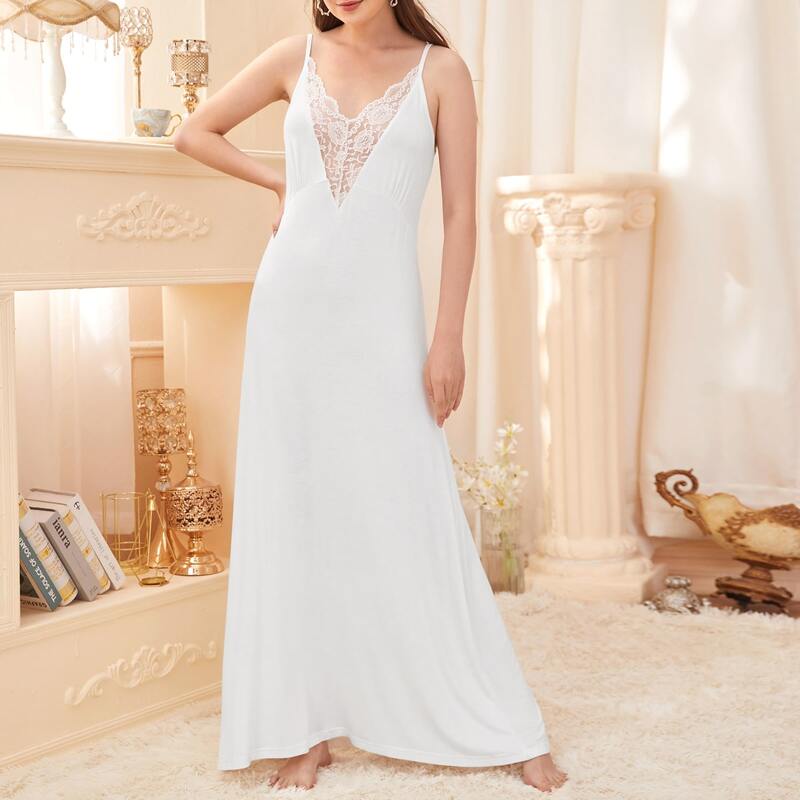 

Contrast Lace Cami Night Dress, White