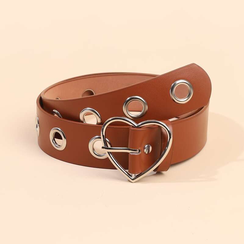 

Grommet Heart Buckle Belt, Camel
