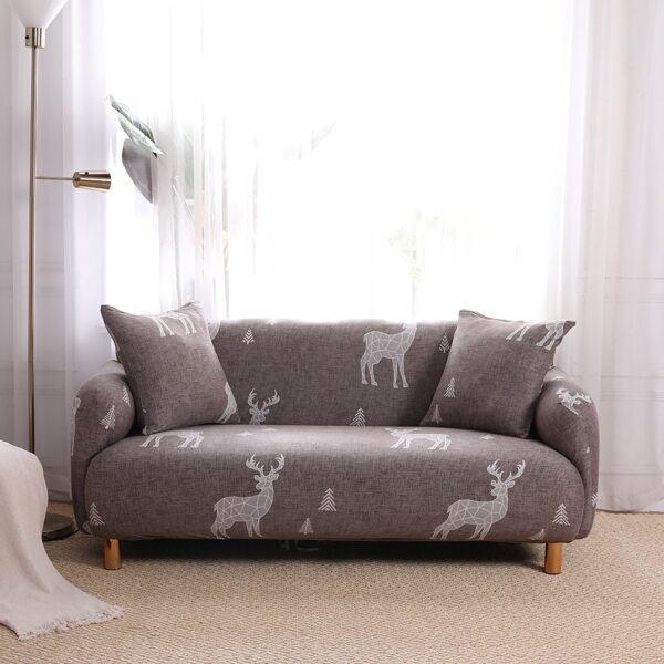

Deer Print Stretchy Sofa Cover & 1pc Cushion Cover, Grey