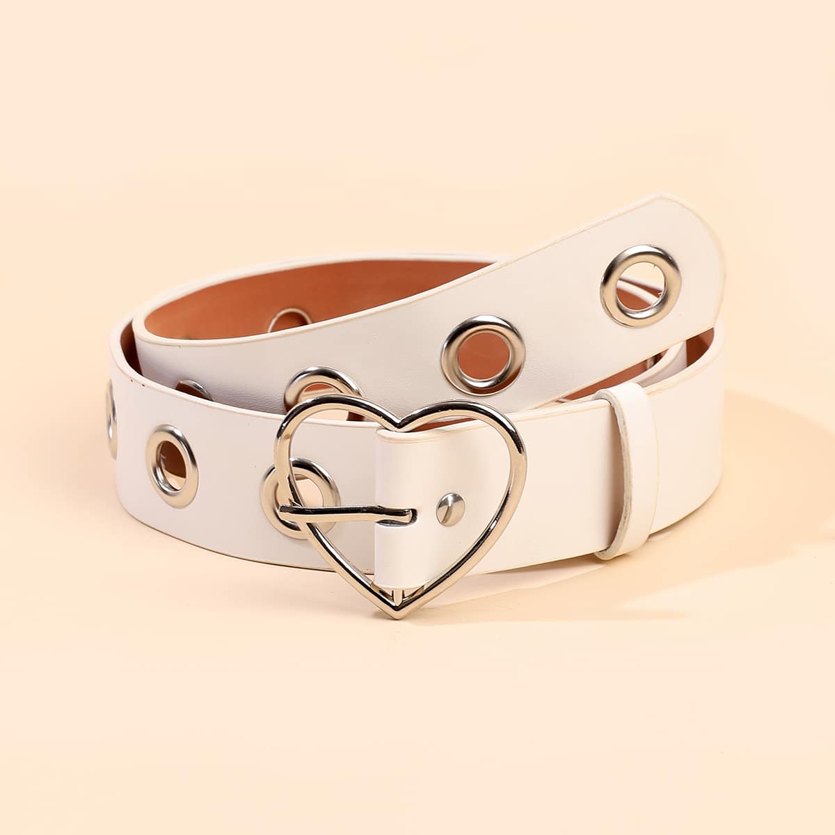 

Grommet Heart Buckle Belt, White
