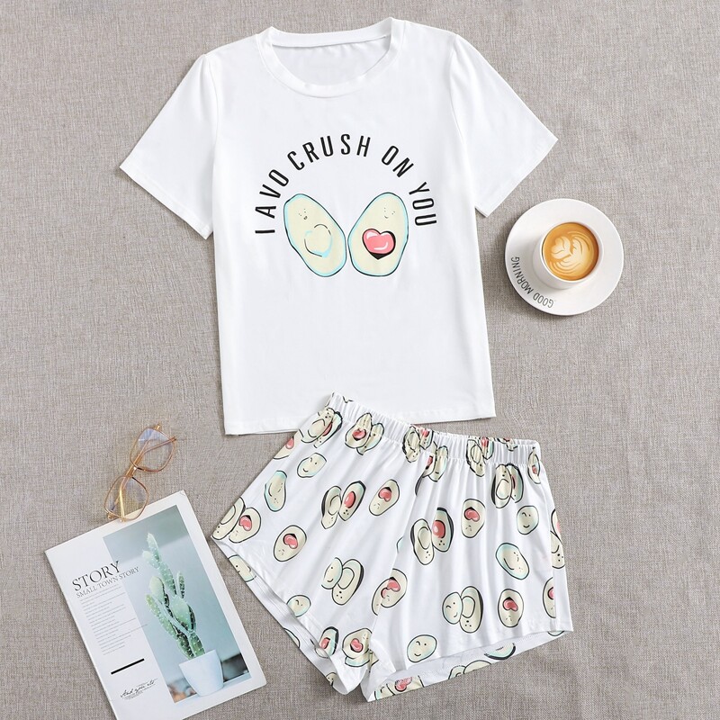 

Avocado And Slogan Graphic Pajama Set, Multicolor