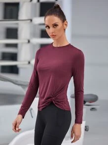 SHEIN Sports Camiseta Deportiva Sólida Con Frente Retorcido - Granate - Ver 4