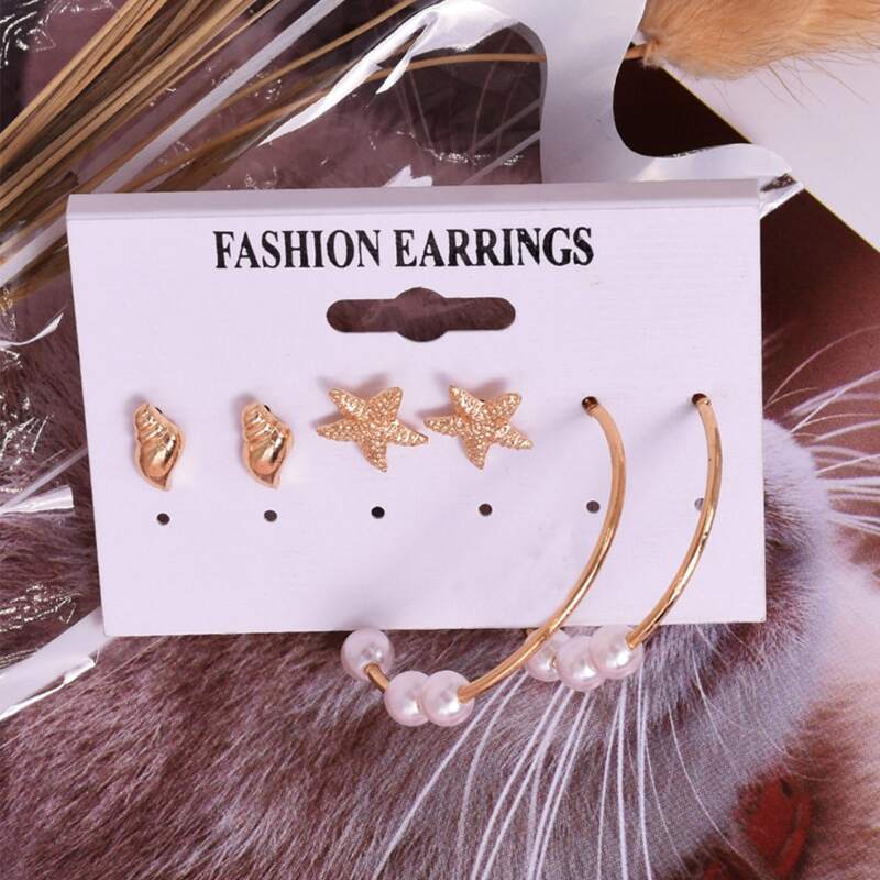

3pairs Shell Earring Set, Gold