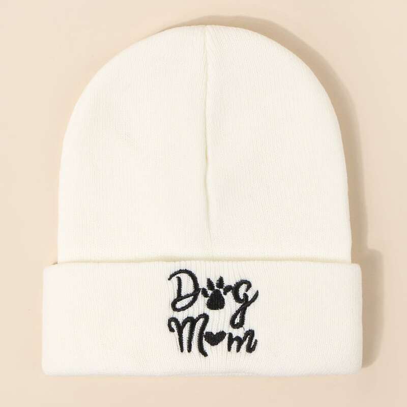 

Letter Embroidery Beanie, White