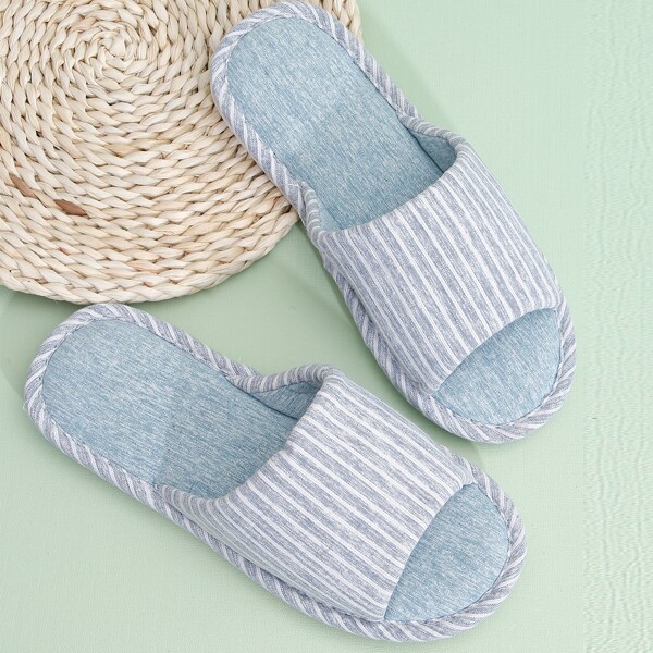 

Men Open Toe Striped Pattern Slippers, Baby blue