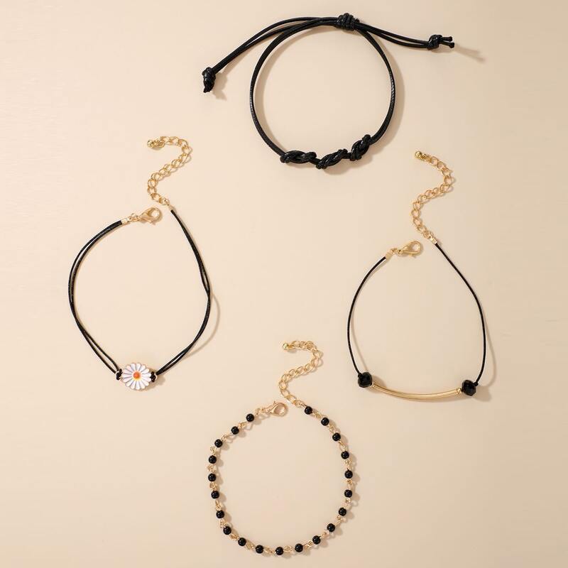 

4pcs Daisy Decor Bracelet Set, Multicolor