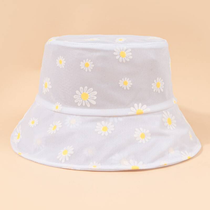 

Daisy Pattern Bucket Hat, White