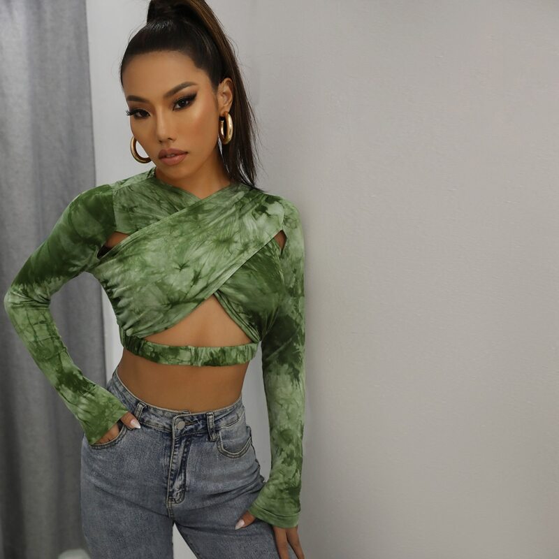

Tie Dye Criss Cross Peekaboo Crop Tee, Green