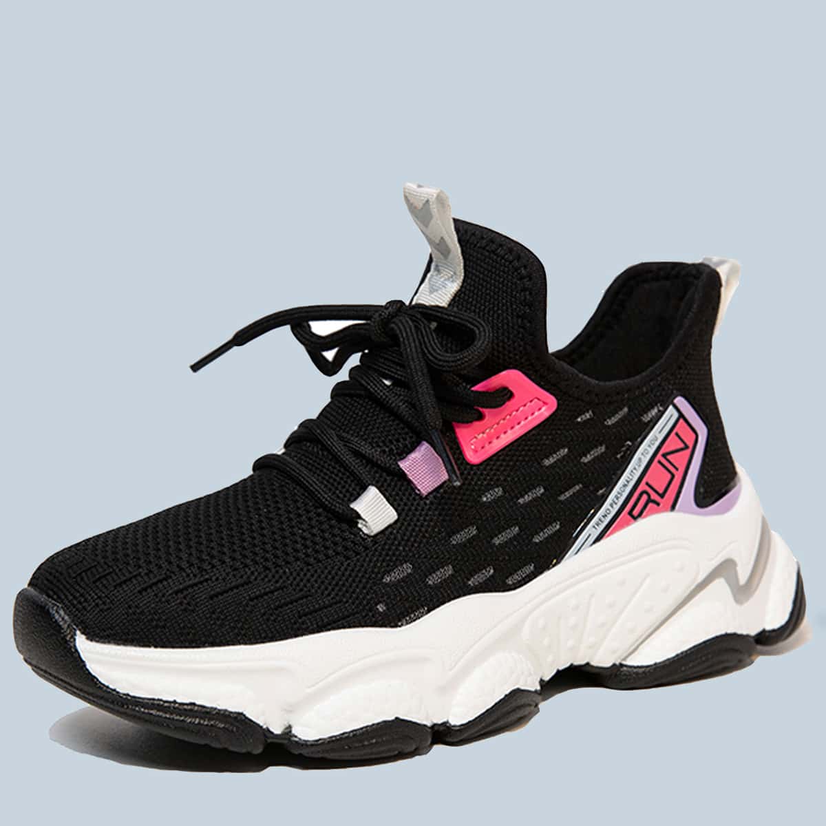 

Lace-up Mesh Chunky Sneakers, Black