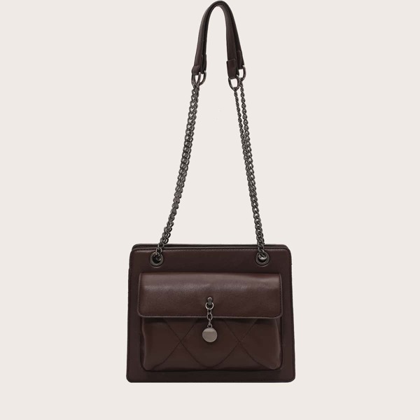 

Pocket Front Quilted Shoulder Bag, Coffee brown