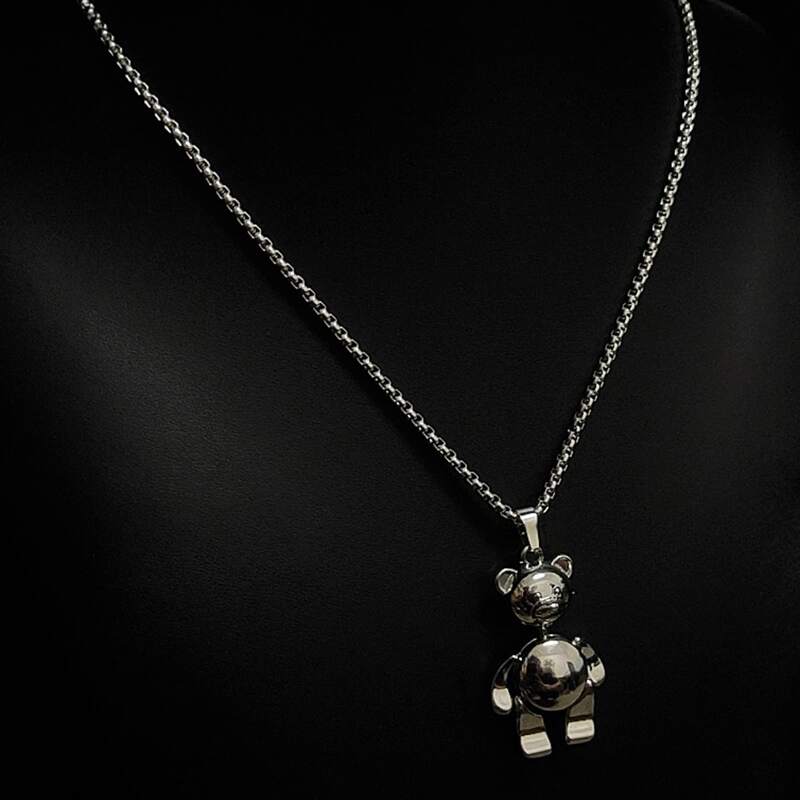 

1pc Bear Charm Chain Necklace, Black