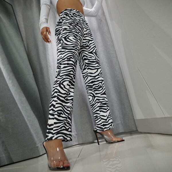 

Zebra Striped Straight Leg Pants, Black and white