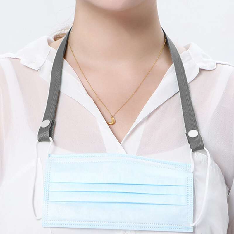 

1pc Button Face Cover Lanyard Strap, Grey