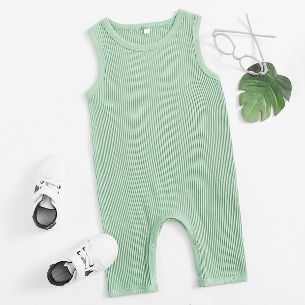 

Baby Boy Solid Ribbed Tank Romper, Mint green