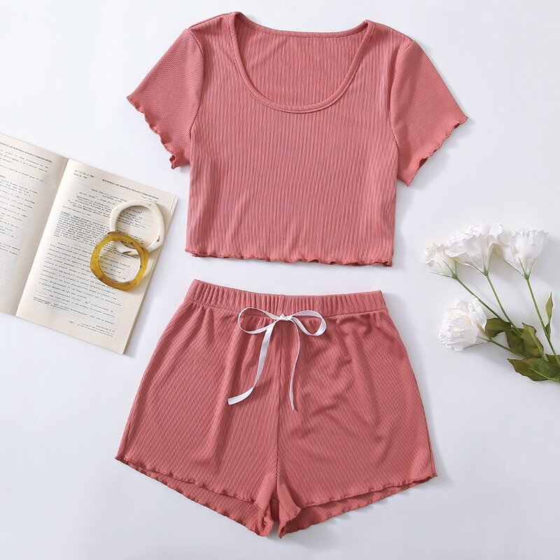 

Lettuce Trim Bow Detail Lounge Set, Dusty pink
