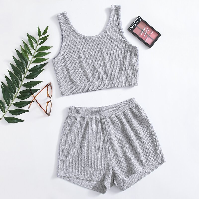 

Solid Ribbed Tank Lounge Set, Light grey