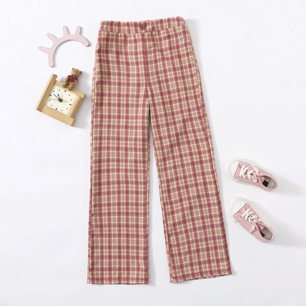 

Girls Tartan Wide Leg Pants, Multicolor