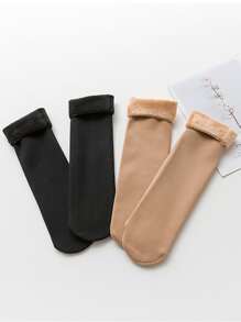 2pairs Solid Warm Crew Socks - Multicolor - View 3