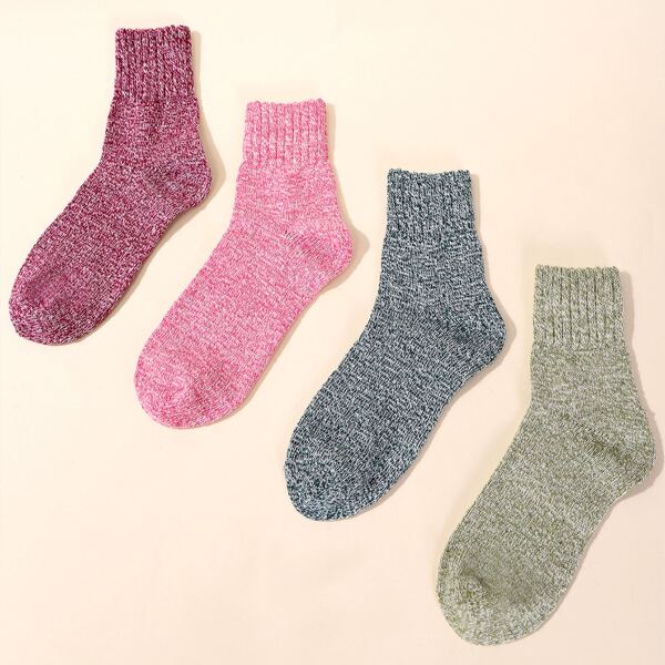 

4pairs Solid Crew Socks, Multicolor