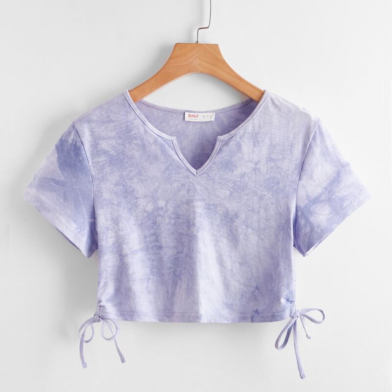 

Tie Dye Notched Neck Tee, Purple