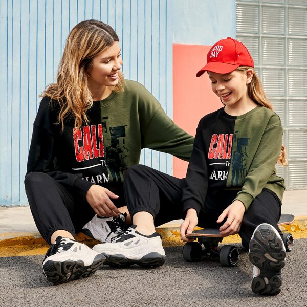 

1PC Figure & Letter Graphic Colorblock Pullover, Multicolor