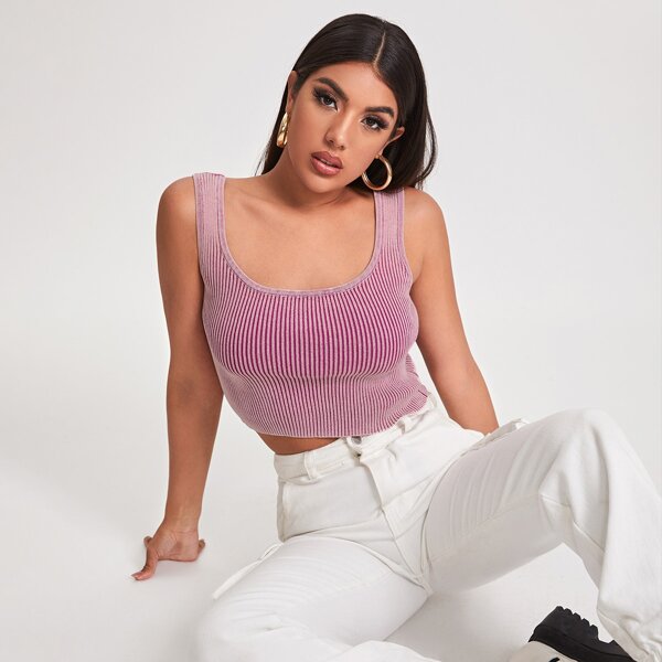 

Scoop Neck Form Fitted Crop Knit Top, Dusty pink