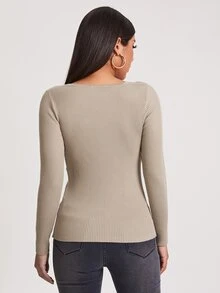 SHEIN Jersey Pliegos Liso Elegante - Caqui - Ver 2