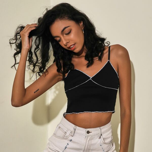 

Contrast Binding Crop Cami Top, Black
