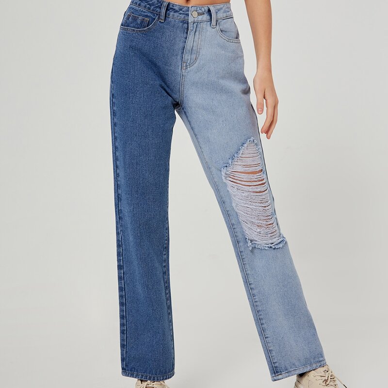 

Two Tone Distressed Jeans, Light wash