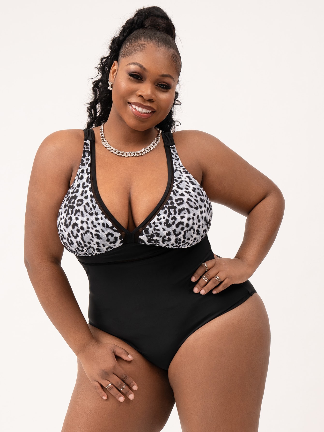 Plus Leopard Hollow-out Detail One Piece Swimsuit thumbnail