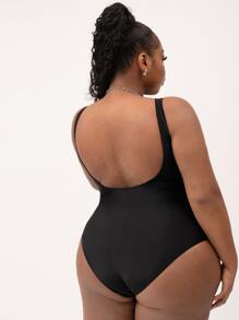 SHEIN Slayr 加上植物印花对比网眼连体泳衣，适合夏季海滩度假 - 彩色 - 查看 2