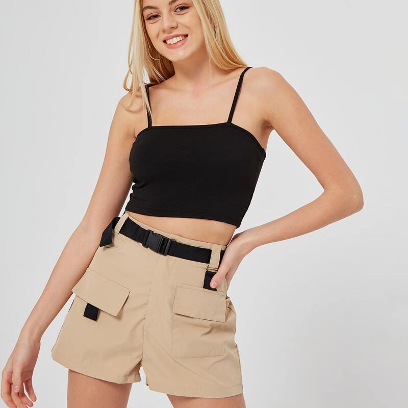 

Solid Cami Top & Cargo Shorts, Multicolor