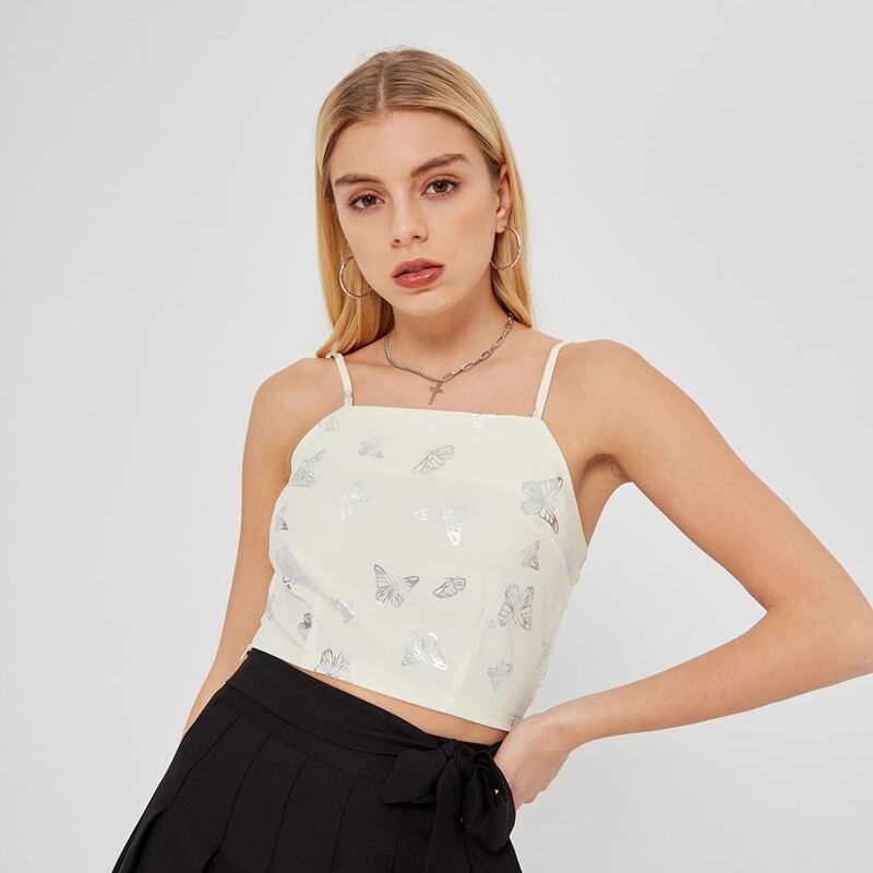 

Butterfly Pattern Cami Top, Beige
