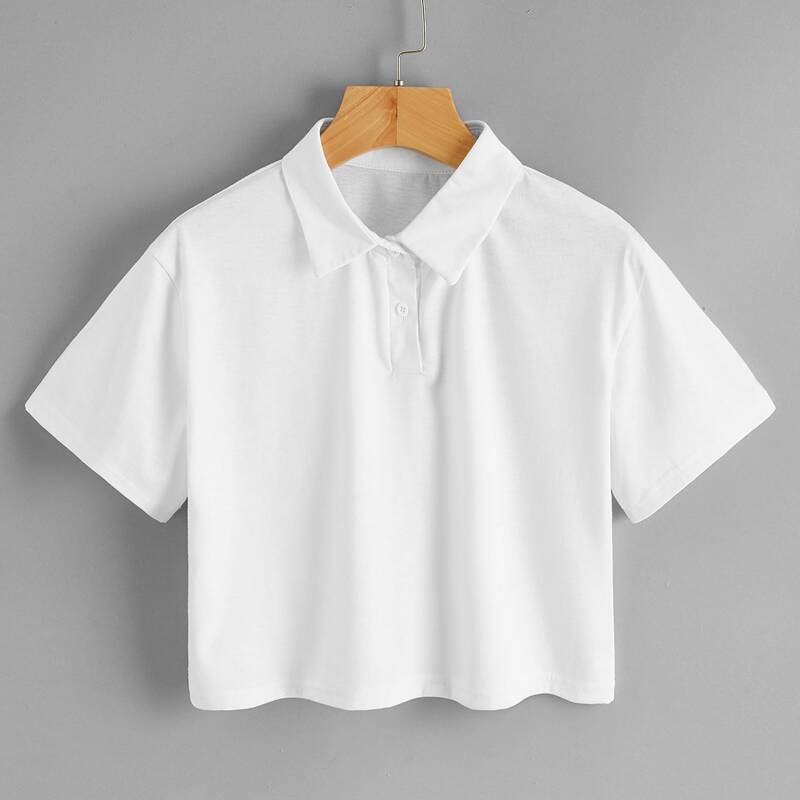 

Solid Crop Polo Tee, White
