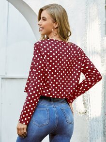 SHEIN Clasi 波卡圓點圓領前開式短版夾克 - 紫紅色 - 查看 2