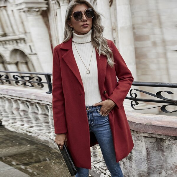 

Single Button Solid Overcoat, Burgundy