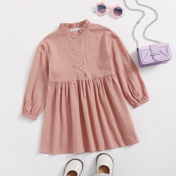 

Toddler Girls Lantern Sleeve Buttoned Front Dress, Dusty pink