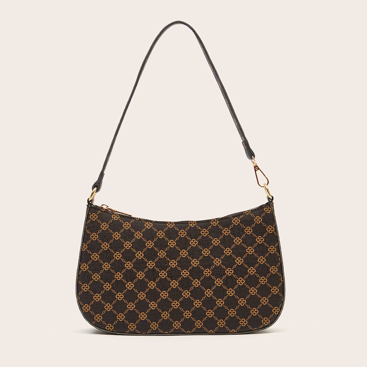 

Geometric Graphic Baguette Bag, Brown