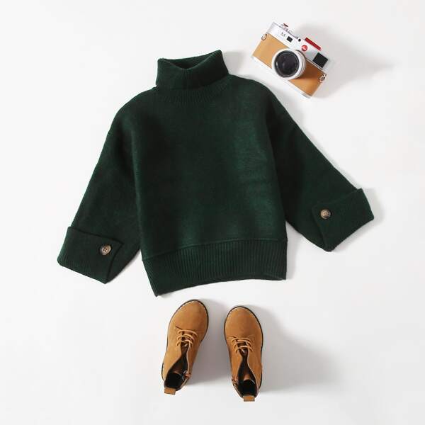 

Toddler Girls High Neck Solid Sweater, Dark green