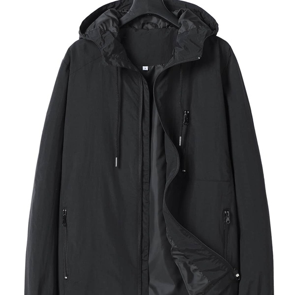 

Men Solid Zip Detail Windbreaker Jacket, Black