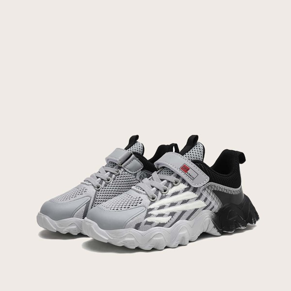 

Boys Colorblock Velcro Strap Knit Sneakers, Grey