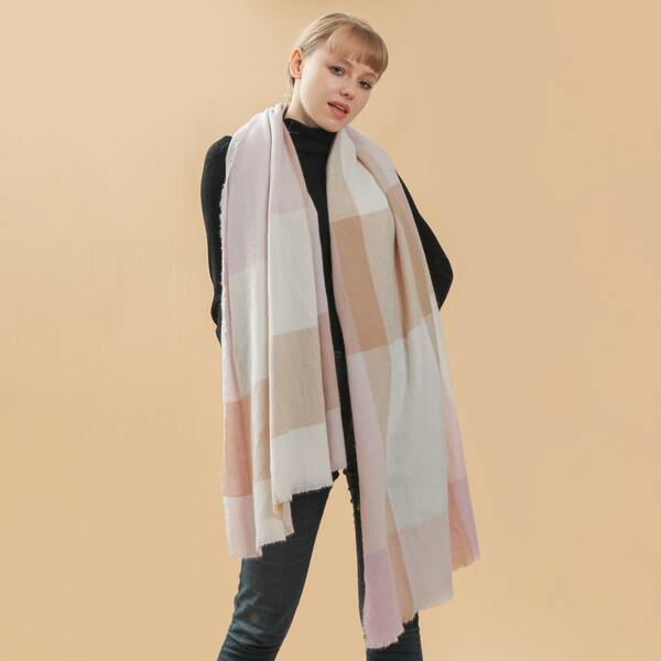 

Plaid Raw Hem Scarf, Multicolor