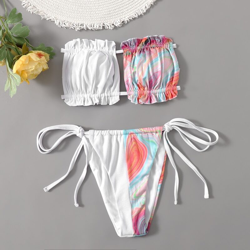 

Tie Dye Colorblock Cut Out Tie Side Bikini Swimsuit, Multicolor