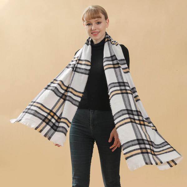 

Plaid Raw Hem Scarf, Multicolor