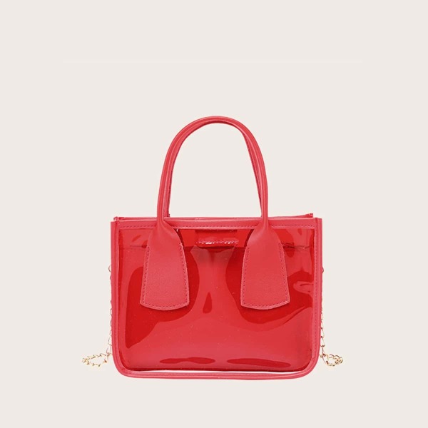 

Clear Satchel Bag With Inner Pouch, Red