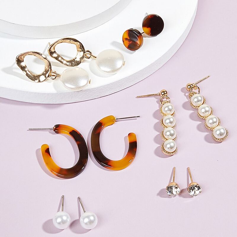 

6pairs Tortoise Earring Set, Multicolor