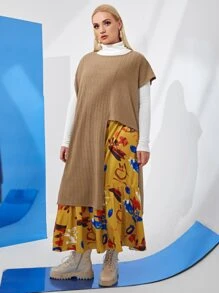 Mulvari Plus Size 2 Packs Asymmetrical Hem Short Sleeve Top & Floral Skirt - Multicolor - View 1